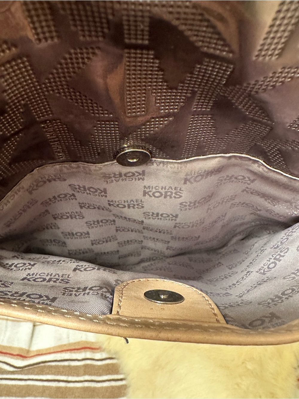 Michael Kors Metallic Bronze Patent MK Crossbody Bag - Picture 6 of 6